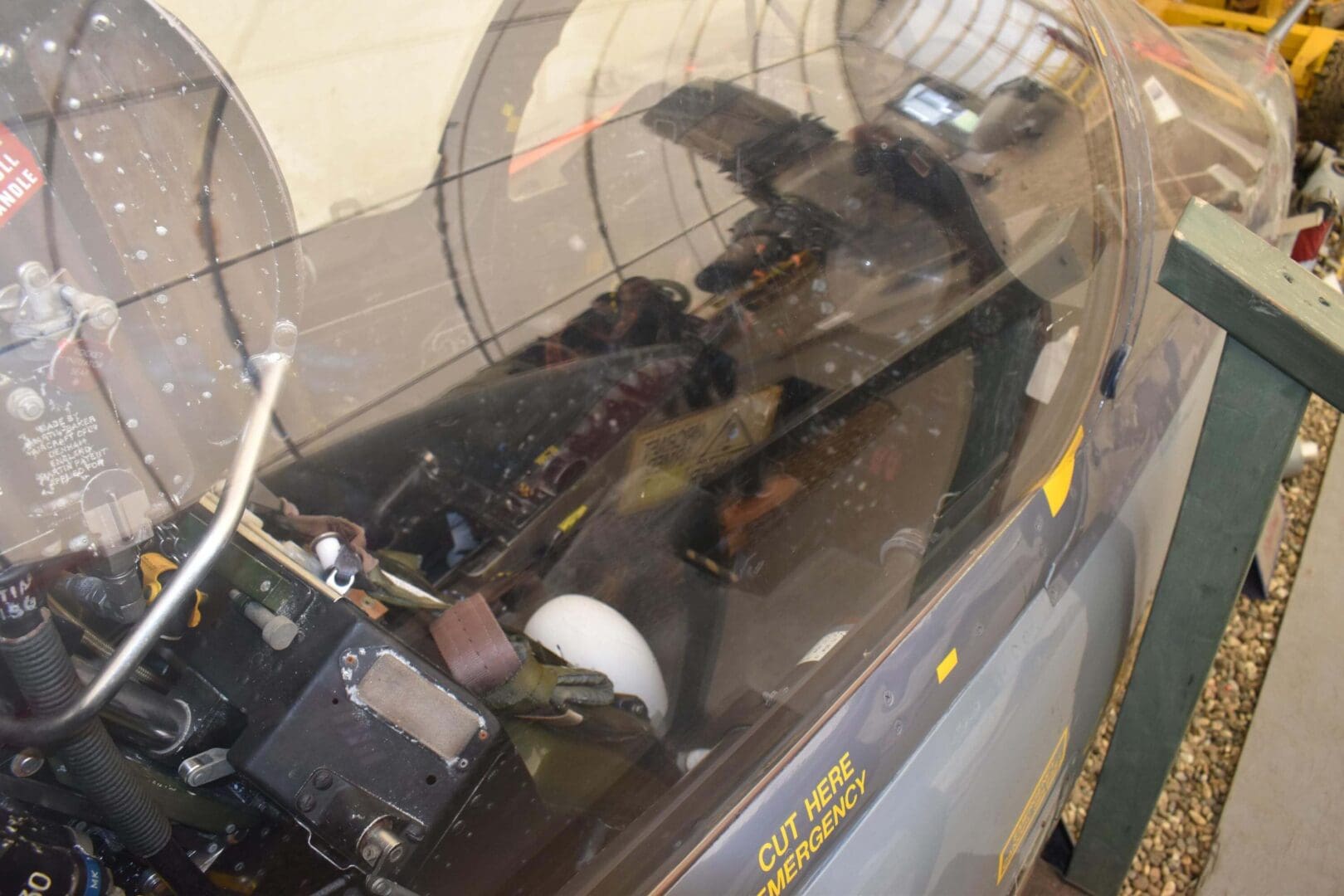 Cockpit interior of a military aircraft.